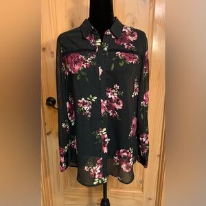 Kut from the Kloth Black and Pink Long Sleeve Blouse